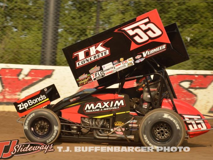 Kerry Madsen driving the Vermeer #55 car earlier this season at Eldora Speedway. (T.J. Buffenbarger Photo)