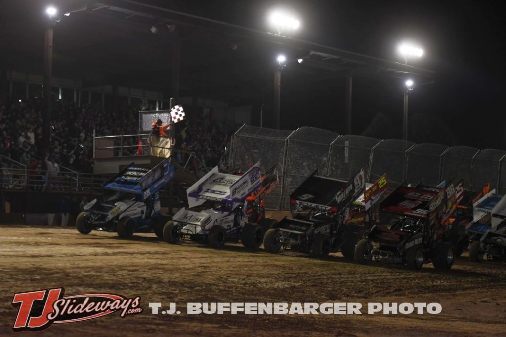 The parade lap at the Plymouth Dirt Track featuring the IRA Sprint Cars on Saturday. (T.J. Buffenbarger Photo)