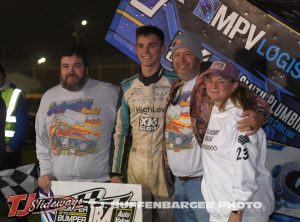Will Armitage with his family after winning the feature event Saturday at Plymouth Dirt Track. (T.J. Buffenbarger Photo)
