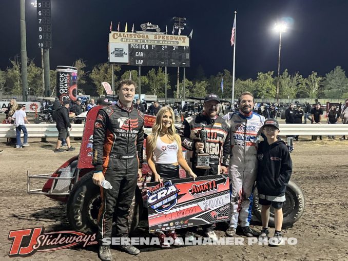 (L to R) Third place Jadon Rogers, winner R.J. Johnson, and second place J.J. Yeley after Sunday night's finale of the Louie Vermeil Classic. (Serena Dalhamer Photo)