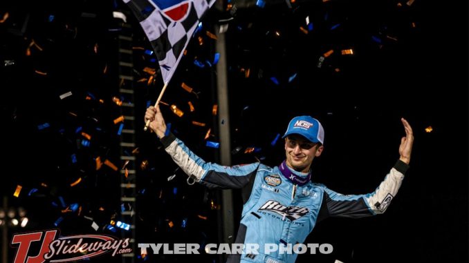 Buddy Kofoid after winning the World of Outlaws feature Monday night at Nodak Speedway. (Tyler Carr Photo)