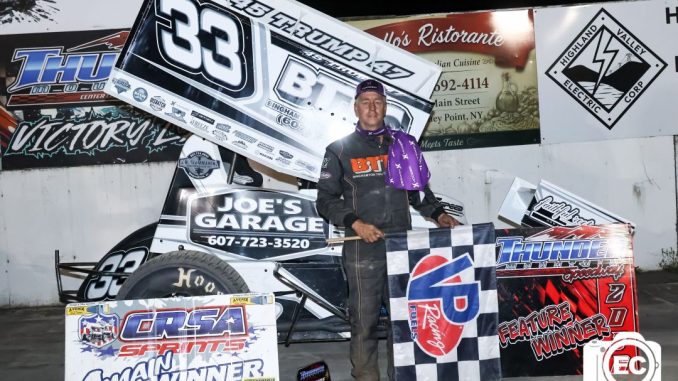 Scott Landers won the CRSA Sprint Car Series feature Monday night at Thunder Mountain Speedway. (Erika Bye Photo)