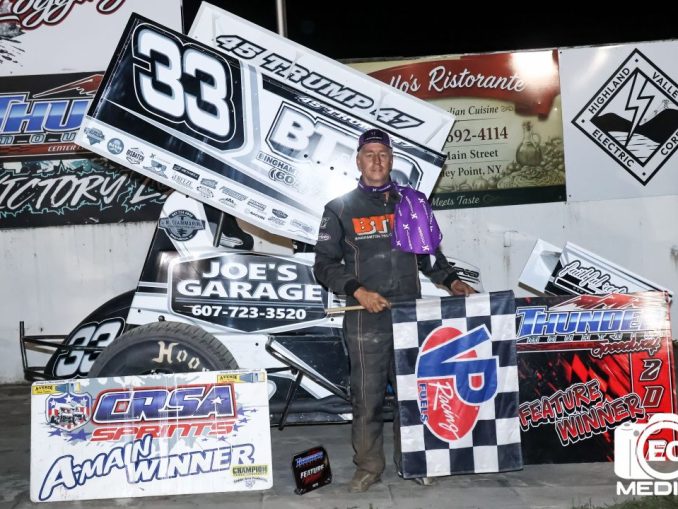 Scott Landers won the CRSA Sprint Car Series feature Monday night at Thunder Mountain Speedway. (Erika Bye Photo)