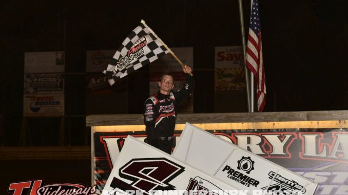 Brett Combs won the 305 sprint car feature Friday night at Doe Run Raceway. (Mark Funderburk Photo)