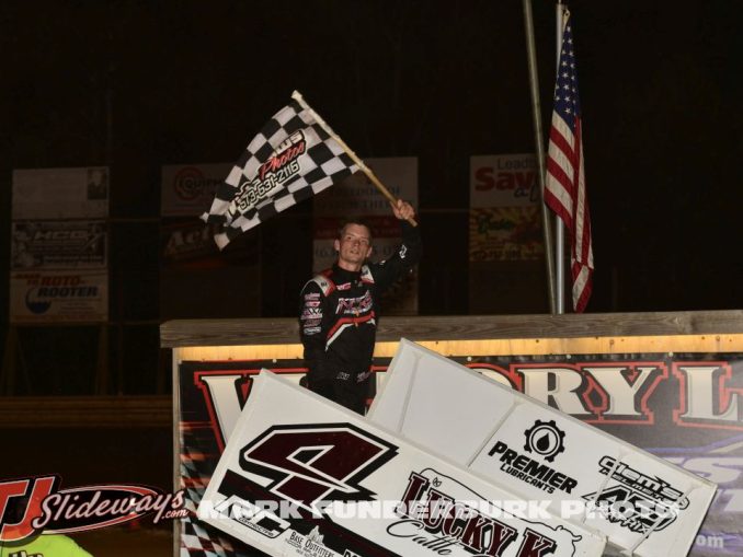 Brett Combs won the 305 sprint car feature Friday night at Doe Run Raceway. (Mark Funderburk Photo)