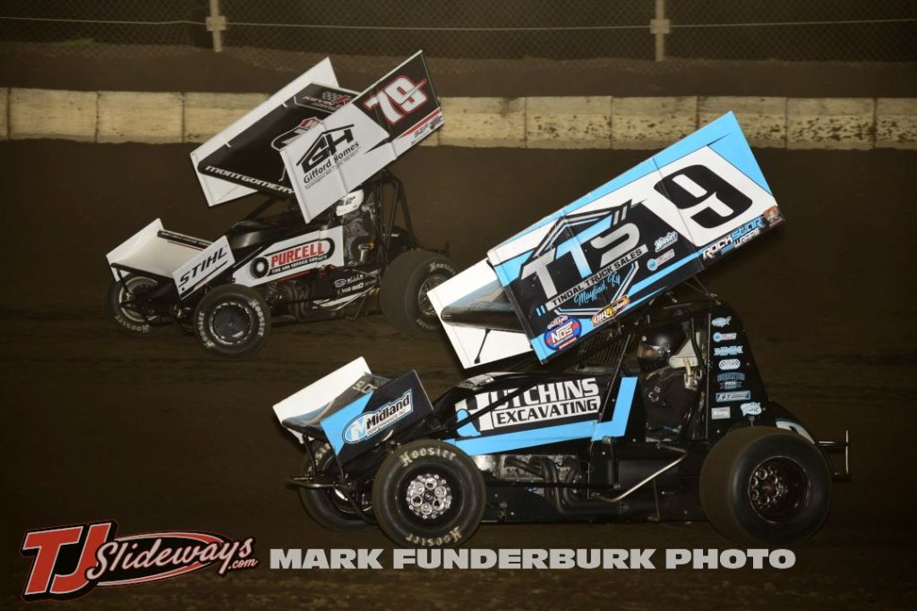 Gage Montgomery (#79) racing with Tyler Duff (#9) Friday at Jacksonville Speedway. (Mark Funderburk Photo)