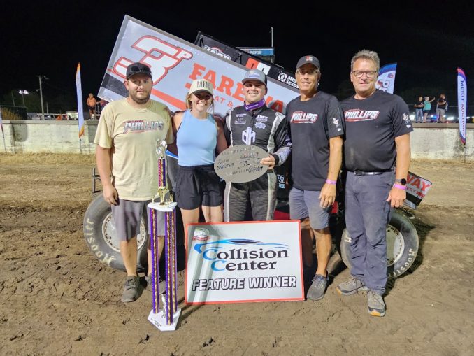 Sawyer Phillips with his crew after winning the Sprint Invaders feature event at West Liberty Speedway. (Image courtesy of Sprint Invaders Association)